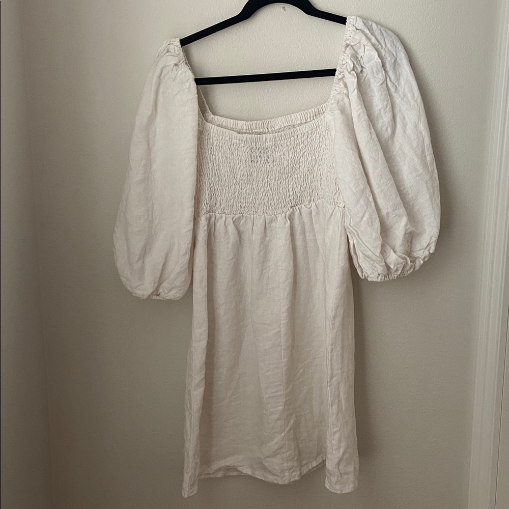 Tuckernuck White Annie Smocked Mini Linen Dress - Picture 2 of 5